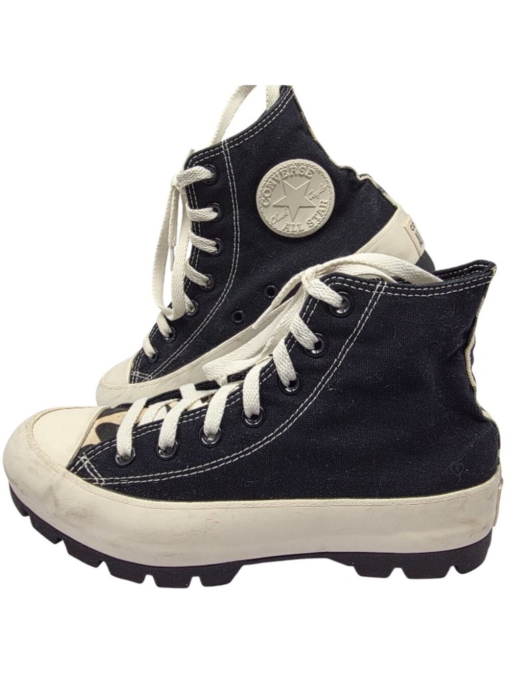 Converse All Star Black & White High-Top Sneakers W/ Camo Detail Size 7.5 US Wom
